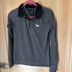 VS Pink Gray Quarter-Zip Pullover with Dog Logo